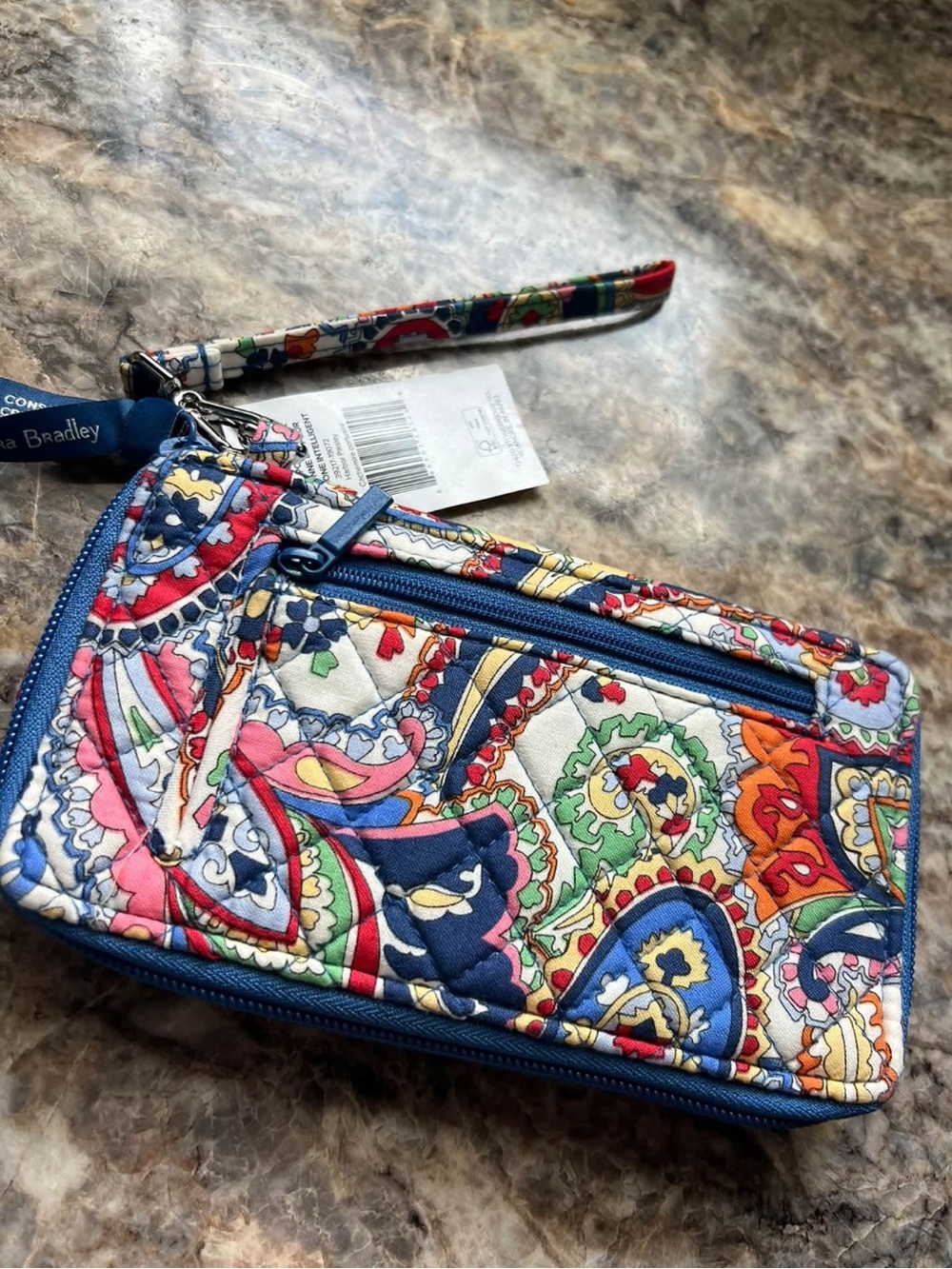 Vera Bradley Navy Multicolor Paisley Quilted Wristlet